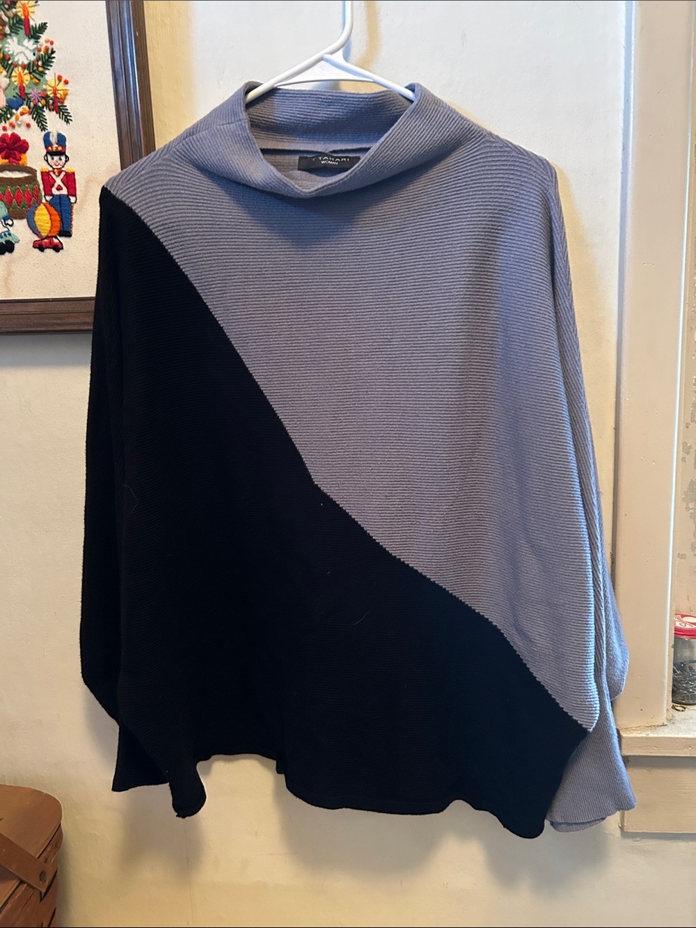 Tahari Two-Tone Cowl Sweater - Gray & Black XL (16/18)